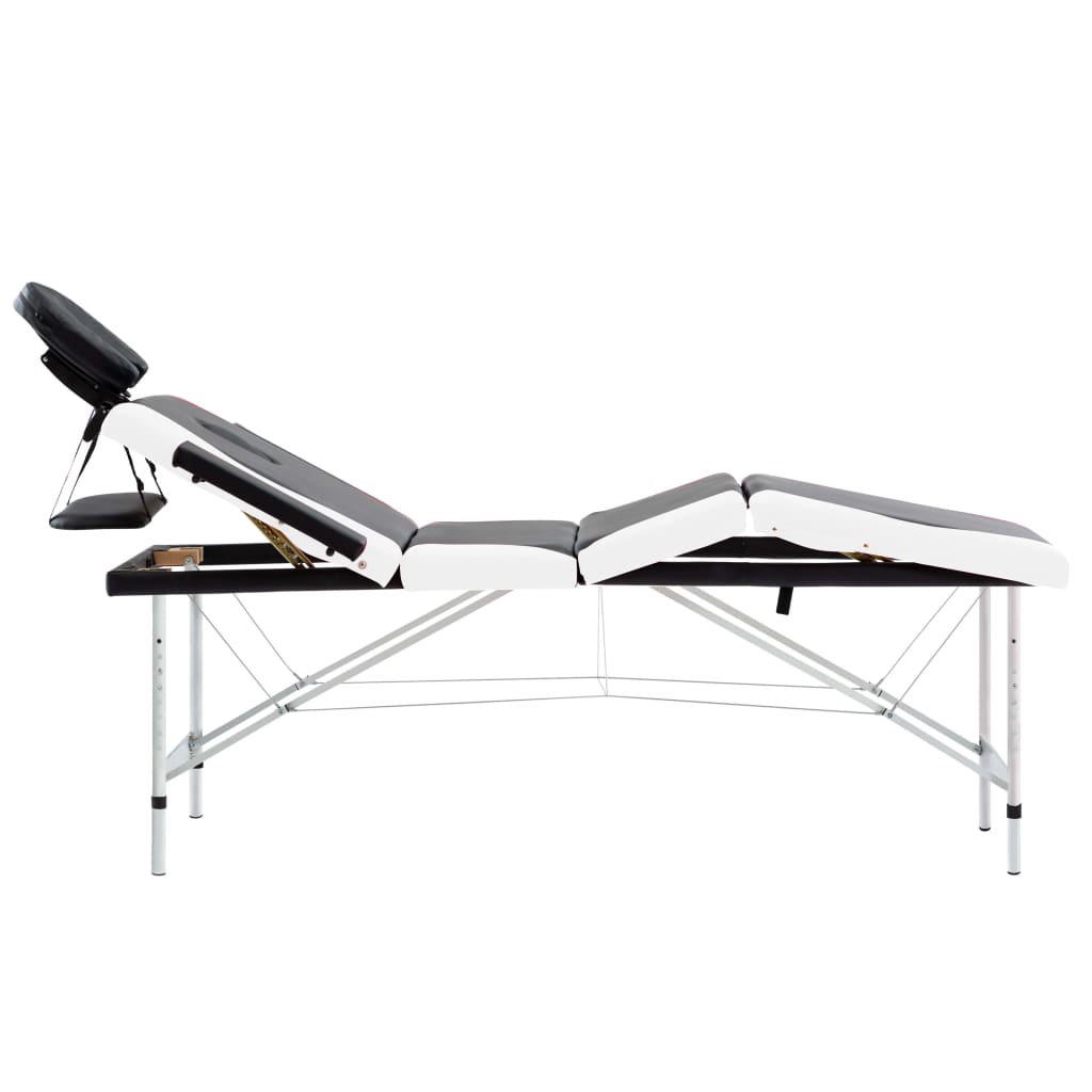 vidaXL sammenfoldeligt massagebord aluminiumsstel 4 zoner sort og hvid