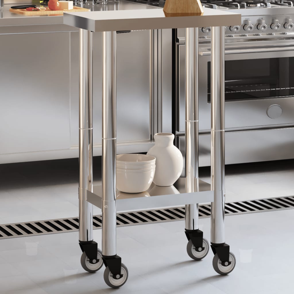 vidaXL arbejdsbord med hjul til køkken 55x30x85 cm rustfrit stål