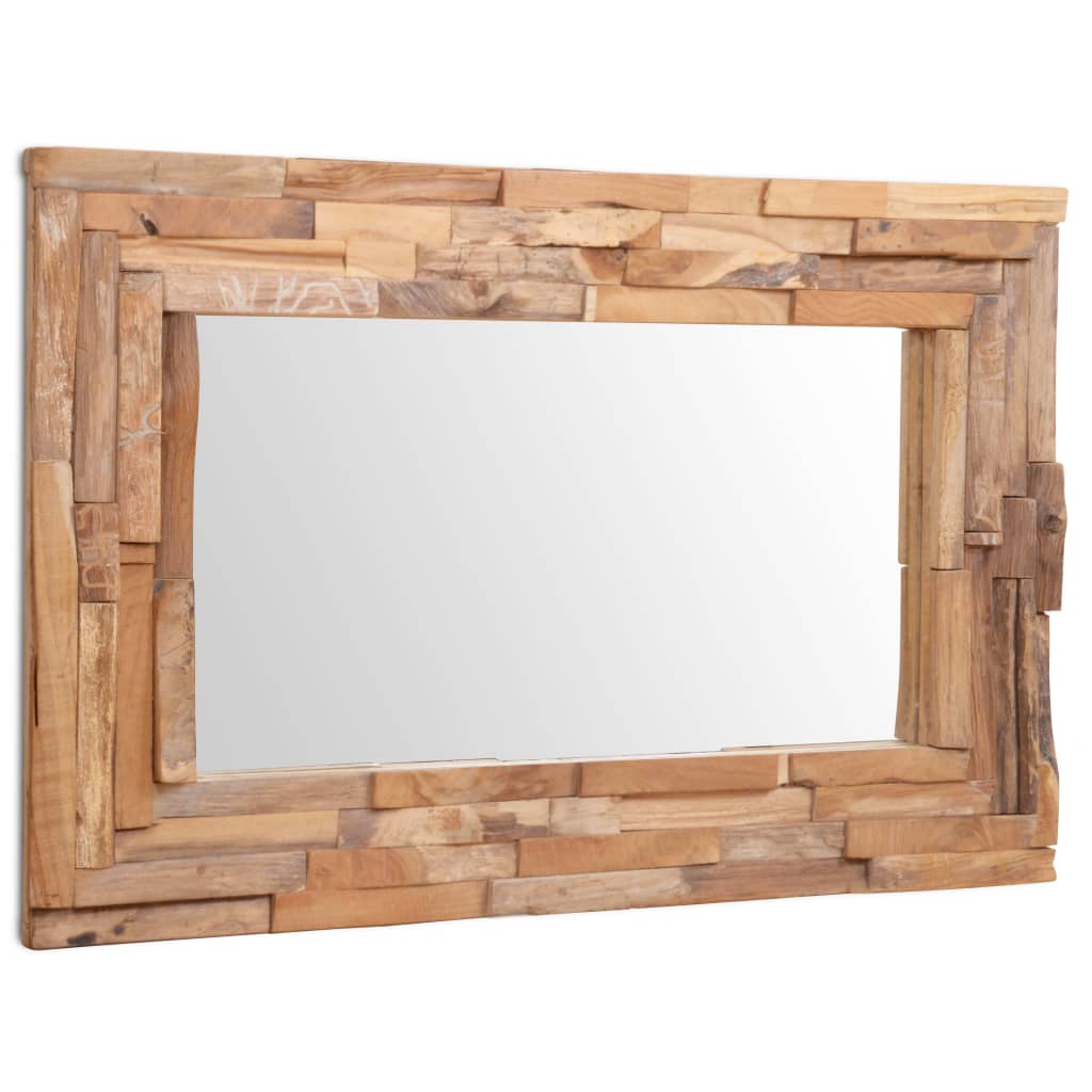 vidaXL dekorativt spejl i teak 90 x 60 cm rektangulært