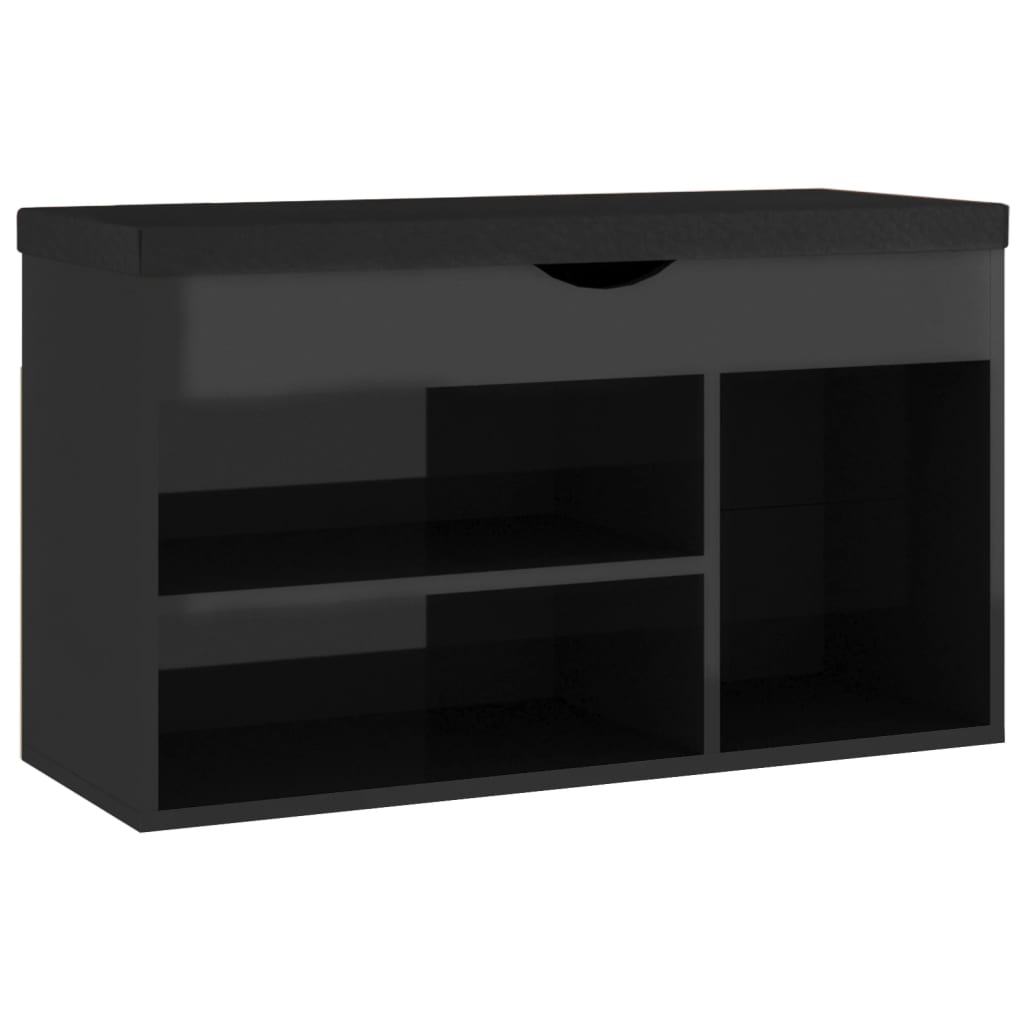 vidaXL skobænk med hynde 80x30x47 cm spånplade sort højglans