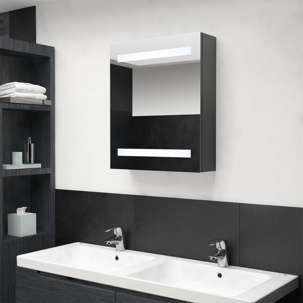 vidaXL badeværelsesskab med spejl + LED-lys 50x14x60 cm grå