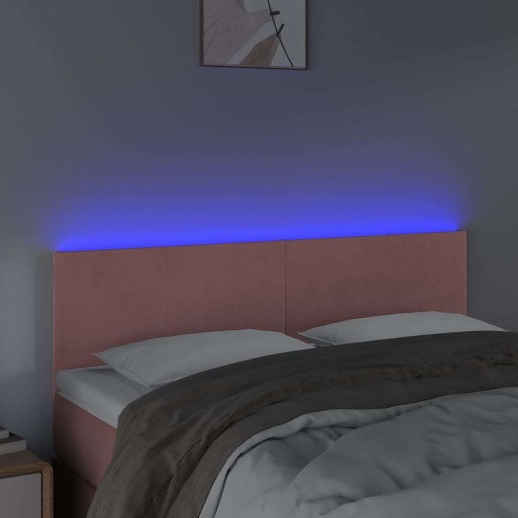 vidaXL sengegavl med LED-lys 144x5x78/88 cm fløjl lyserød