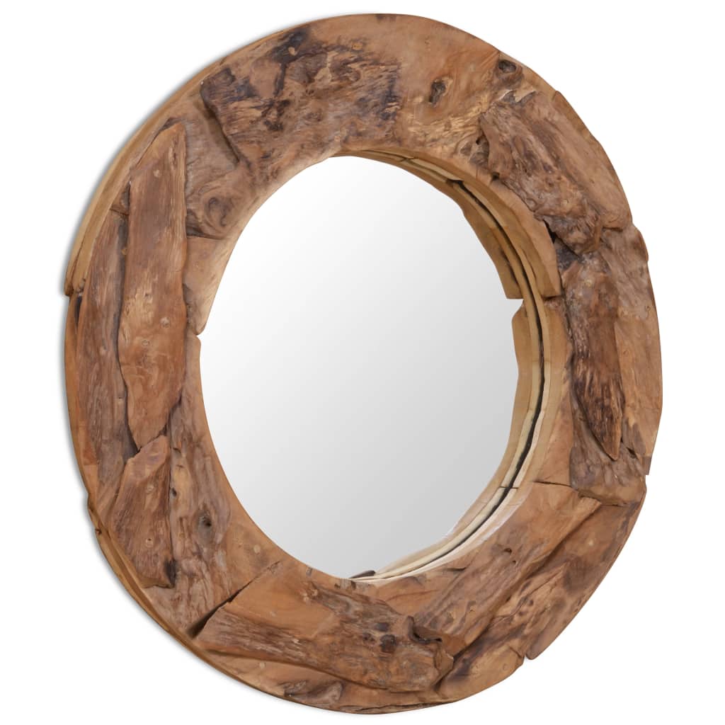 vidaXL dekorativt spejl i teak 80 cm rundt
