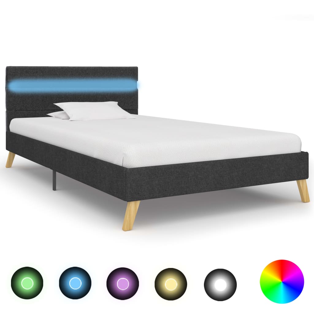 vidaXL sengestel med LED 100x200 cm stof mørkegrå