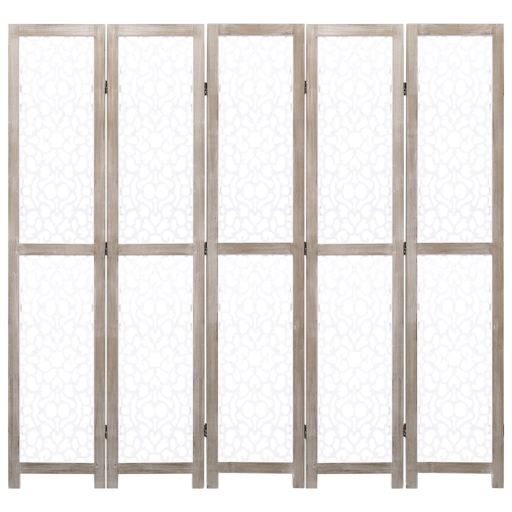 vidaXL 5-panels rumdeler 175 x 165 cm massivt træ hvid