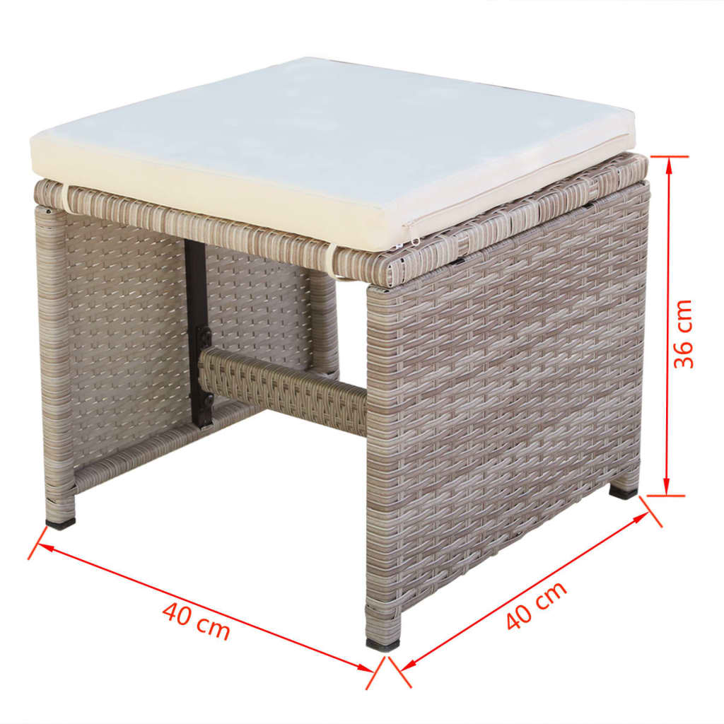 vidaXL udendørs spisebordssæt 11 dele med hynder polyrattan beige