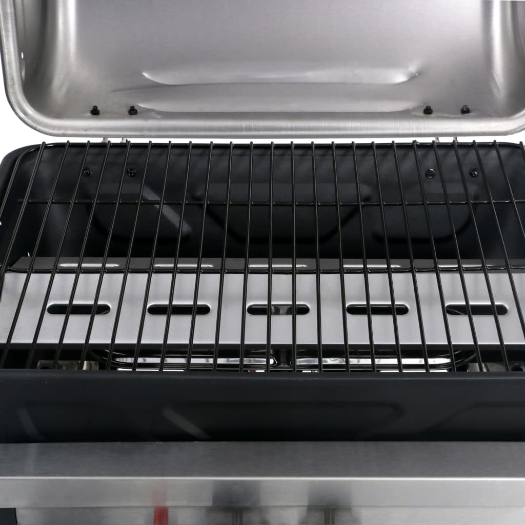 vidaXL gasgrill med 3-lags sidebord sort og sølvfarvet