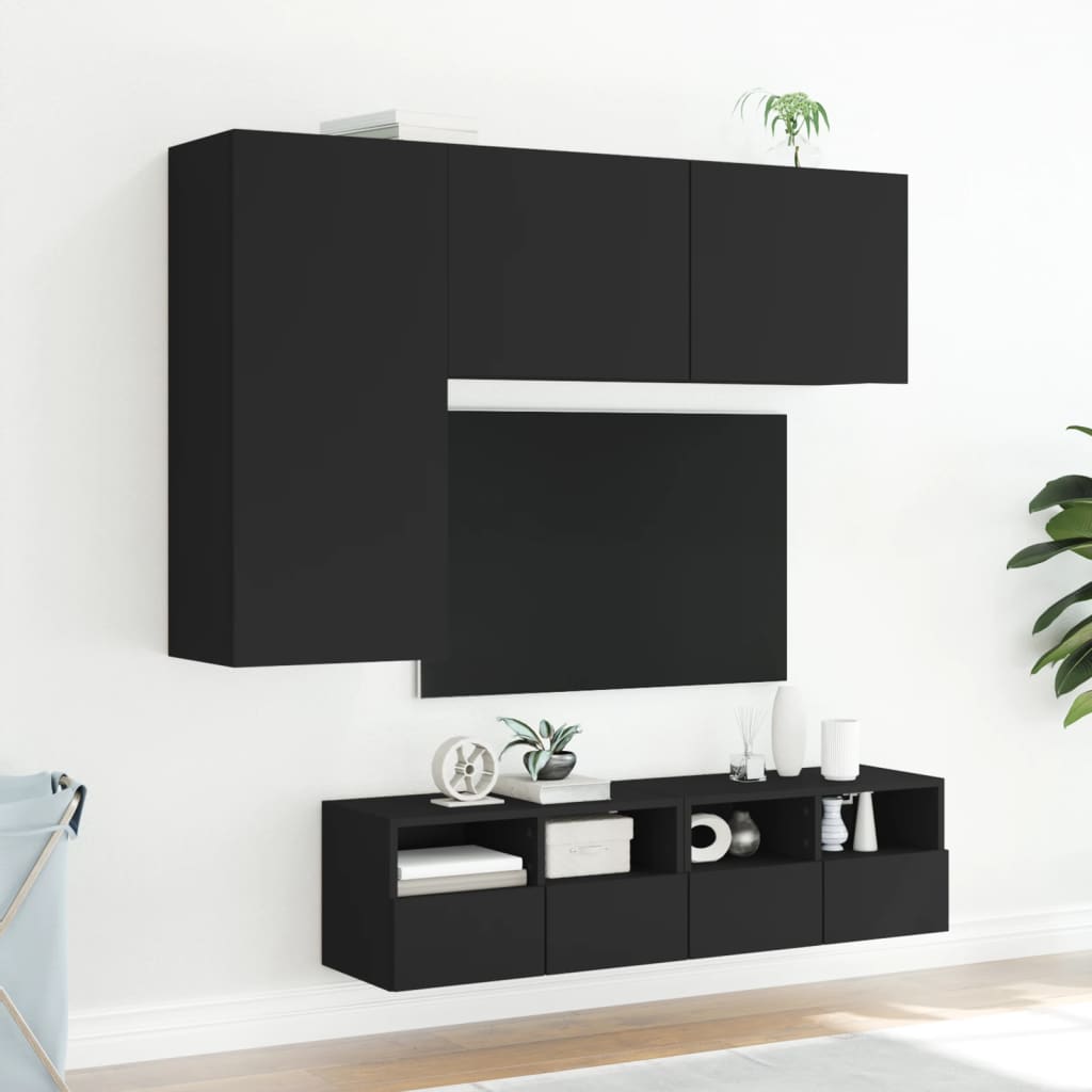 vidaXL tv-møbel til væg 4 dele konstrueret træ sort