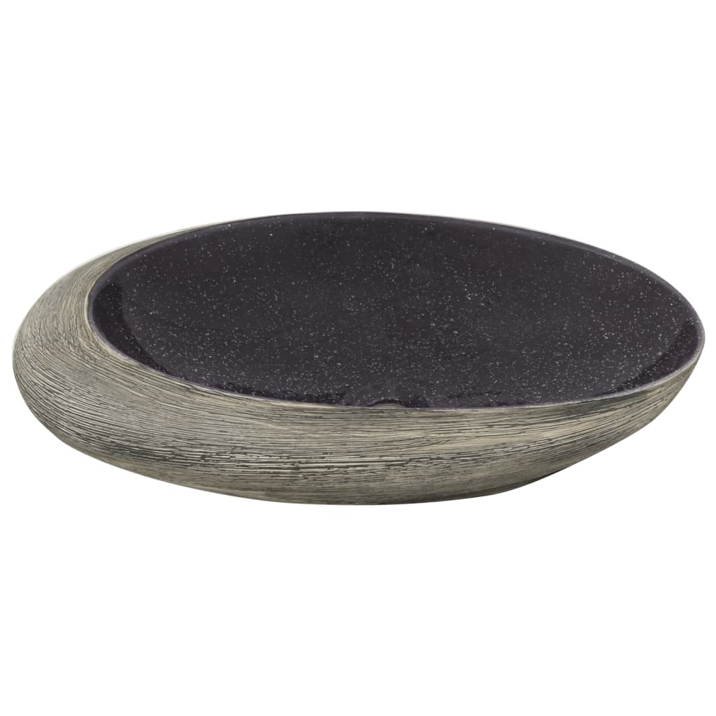 vidaXL håndvask til bordplade 59x40x14 cm oval keramik lilla og grå