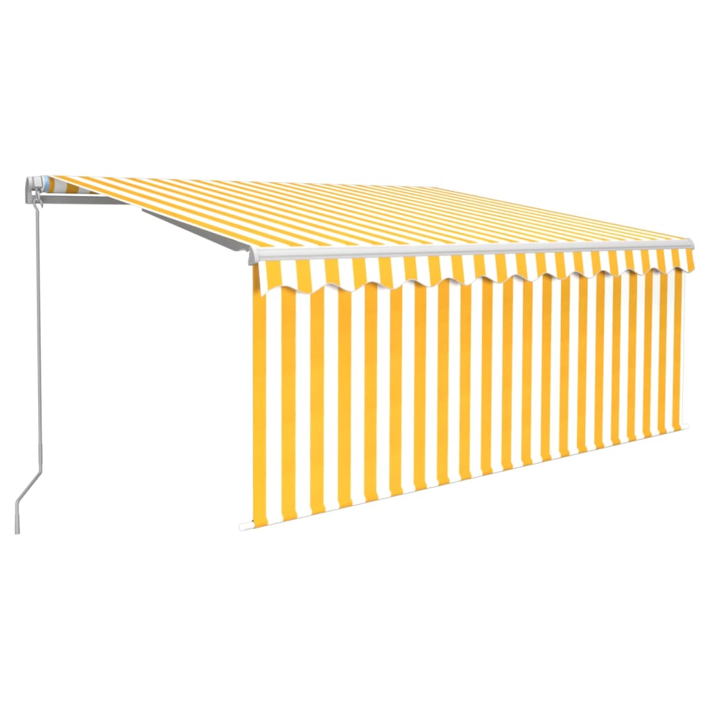 vidaXL markise m. gardin + LED 3x2,5 m manuel betjening gul og hvid