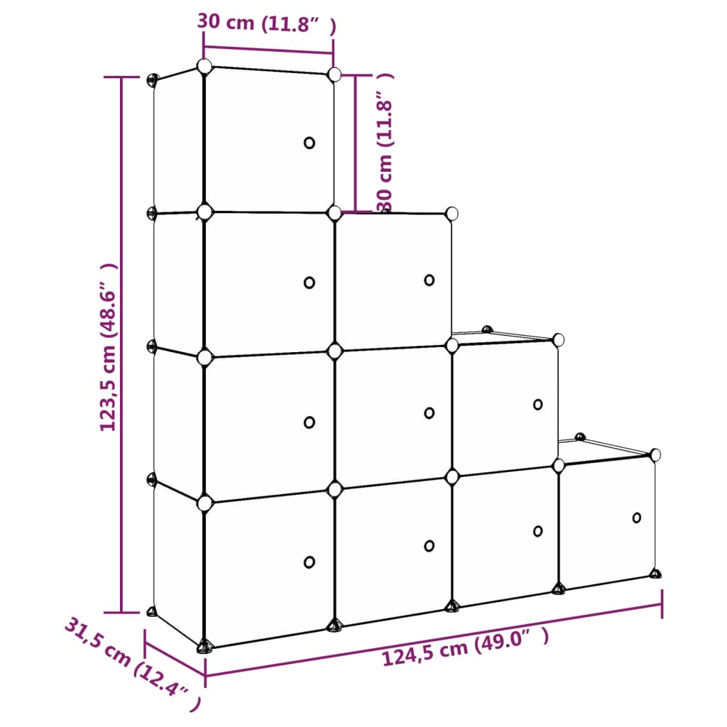 vidaXL opbevaringsreol til børn 10 kubeformede kasser PP hvid