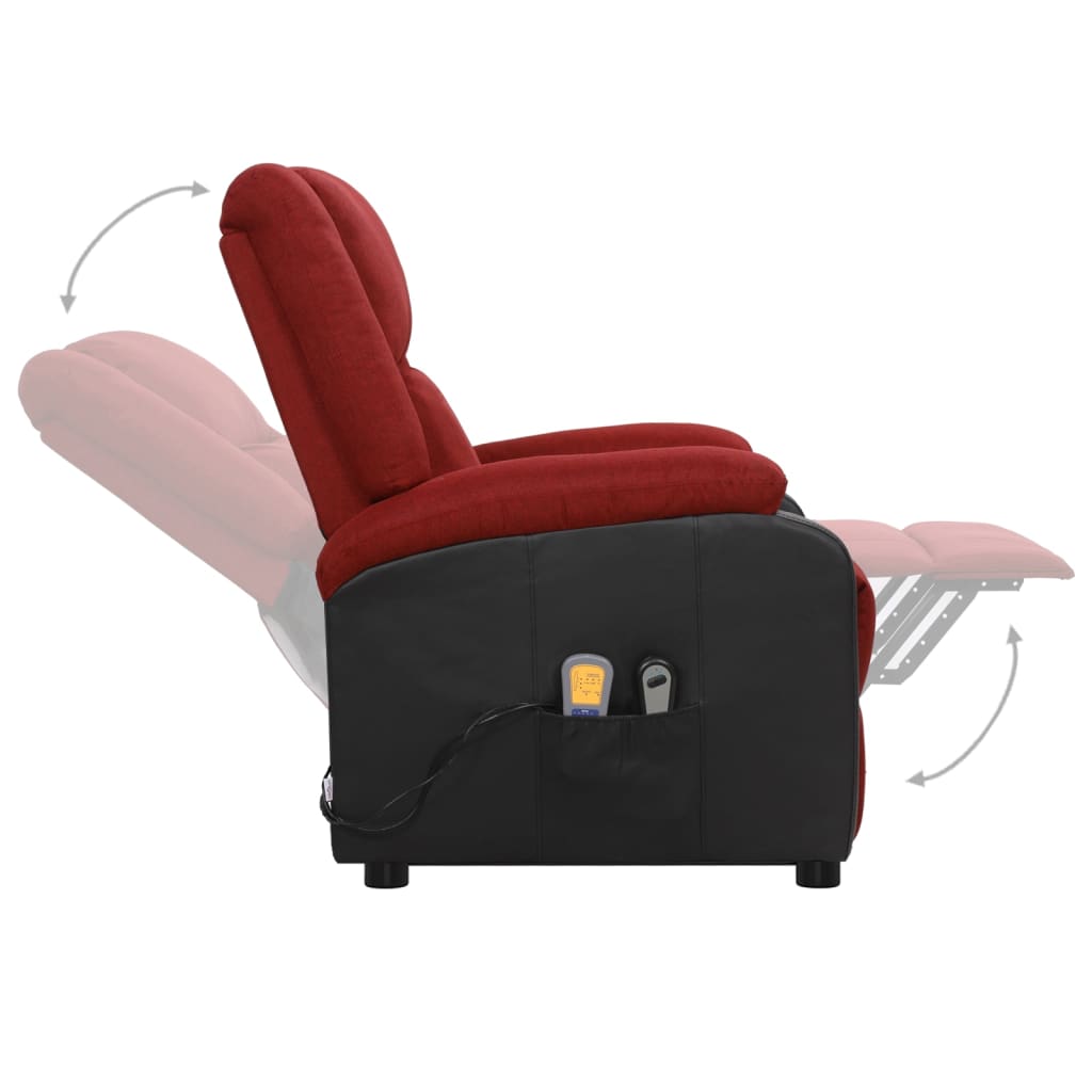 vidaXL løftestol med massagefunktion stof vinrød