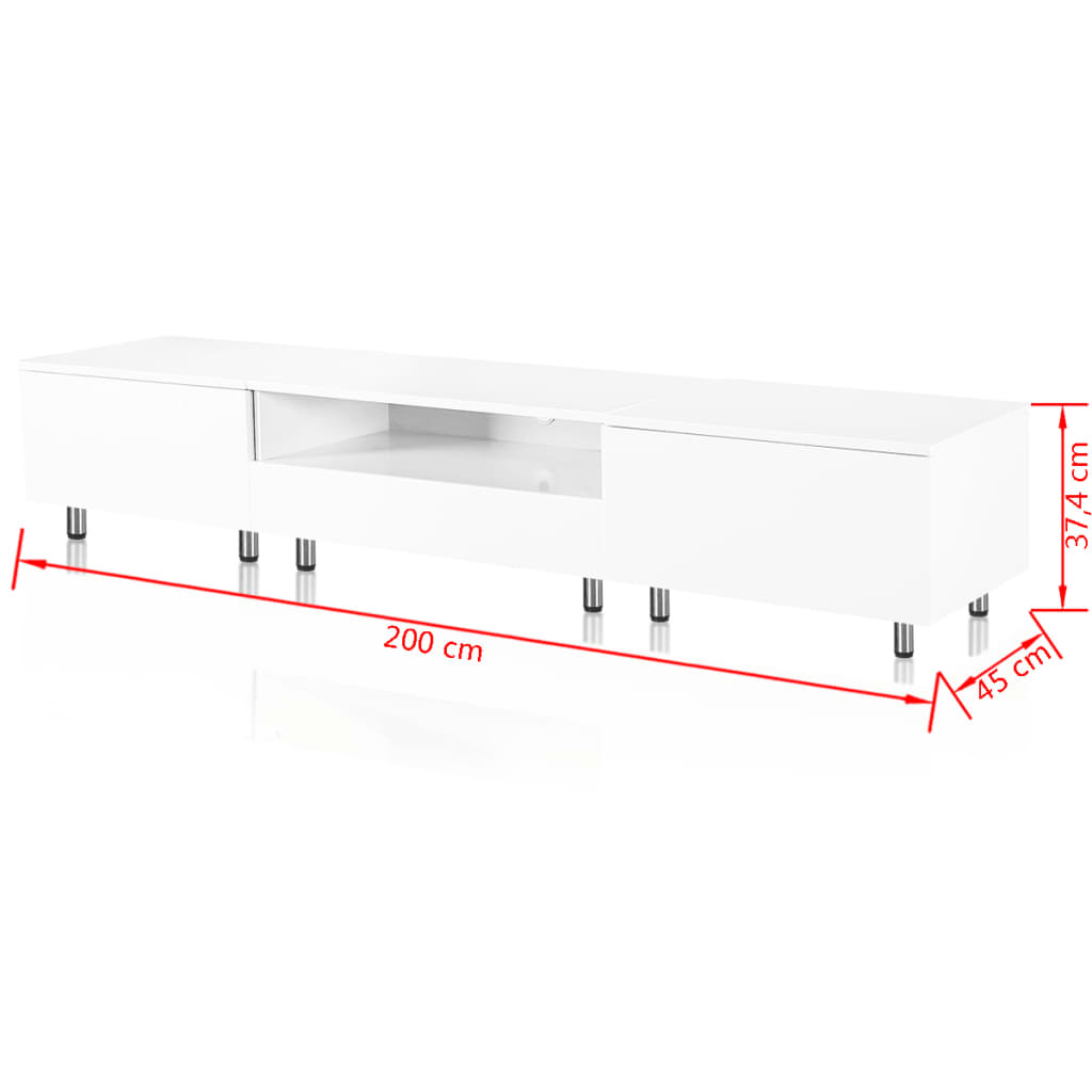 LED Højglans Hvidt TV-bord 200 cm