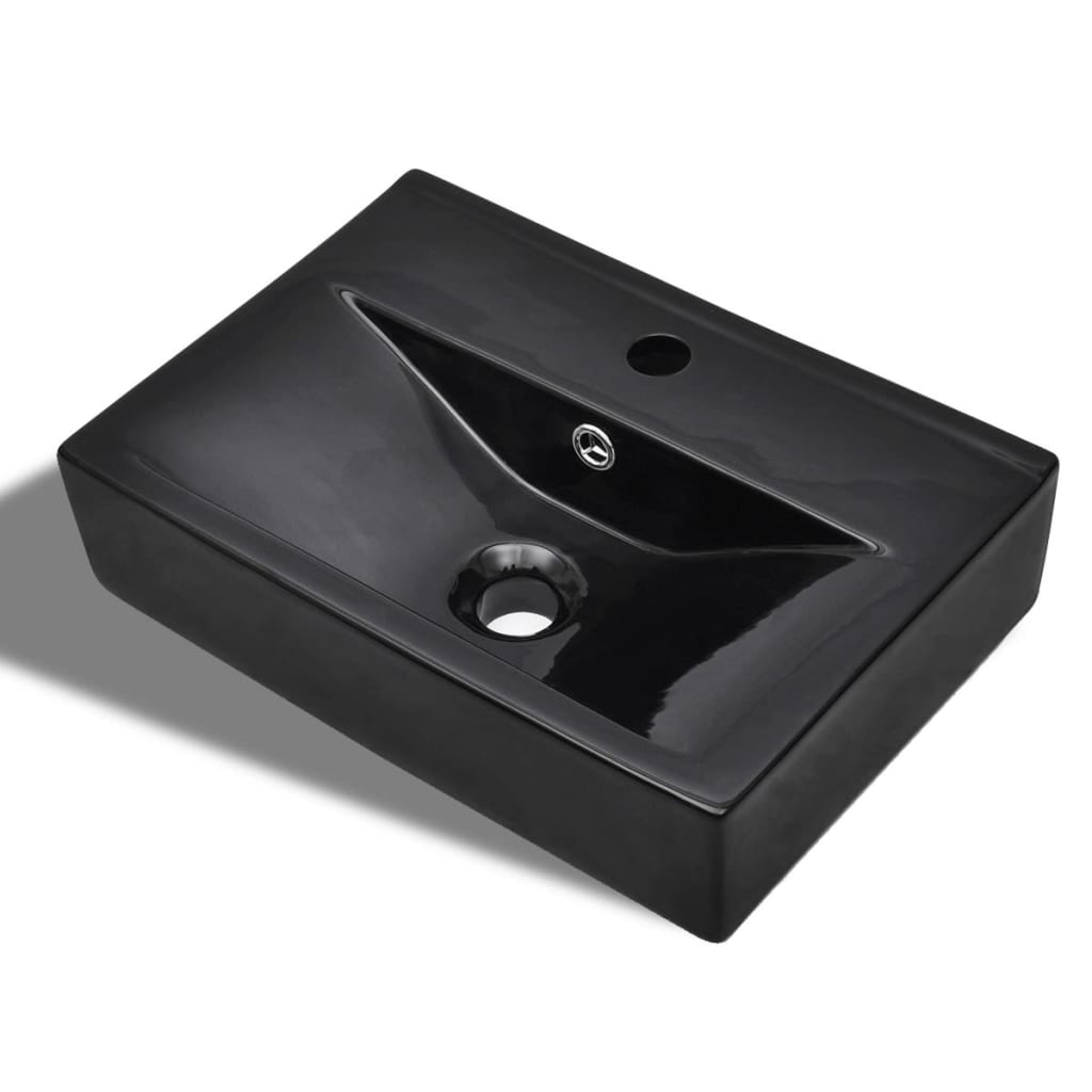 vidaXL keramisk håndvask overløb hanehul firkantet sort