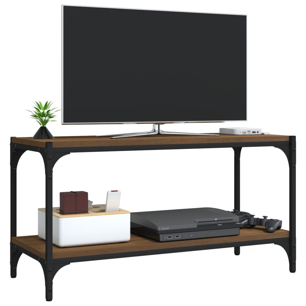 vidaXL tv-bord 80x33x41 cm konstrueret træ og stål brun egetræsfarve