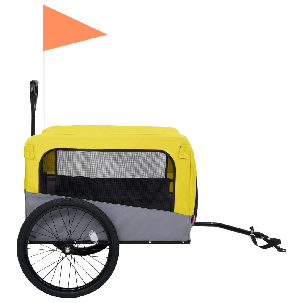 vidaXL 2-i-1 cykelanhænger og klapvogn til kæledyr gul og grå