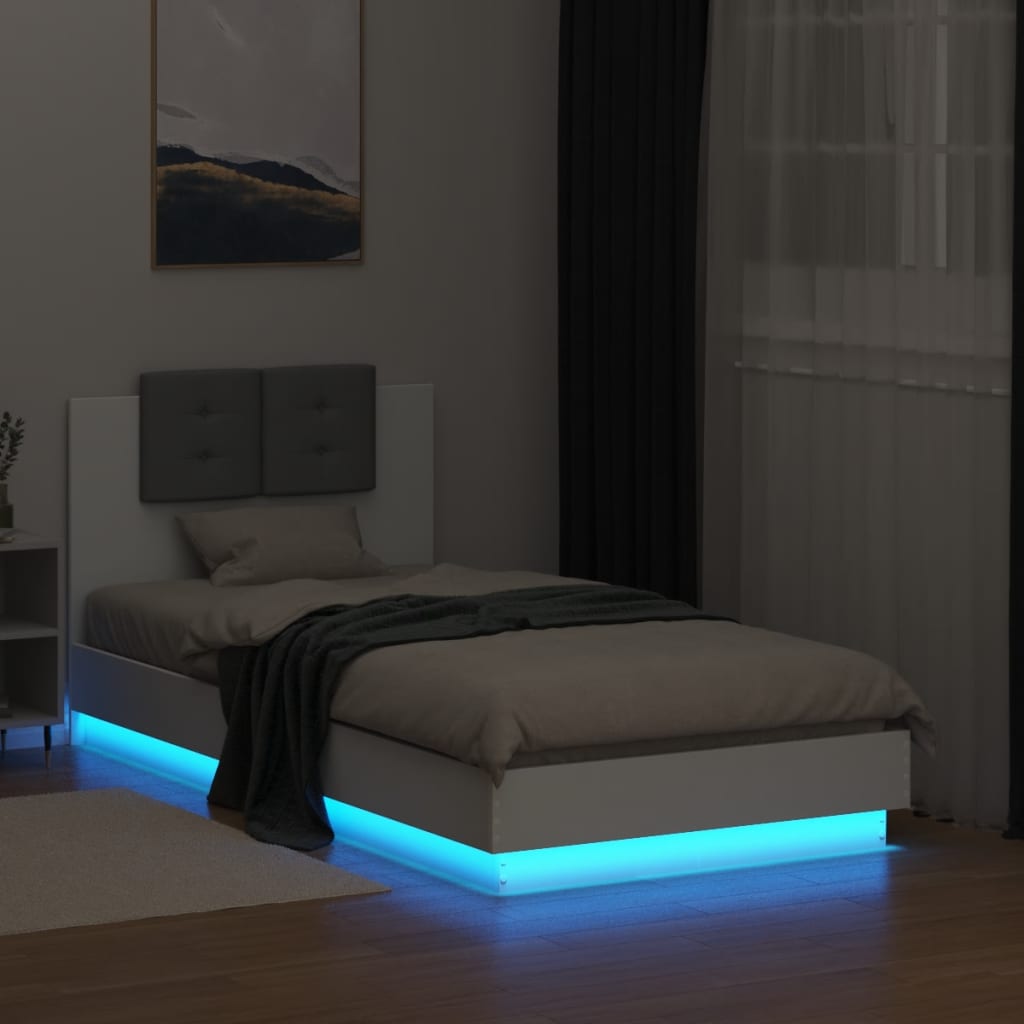 vidaXL sengeramme med sengegavl og LED-lys 90x190 cm hvid