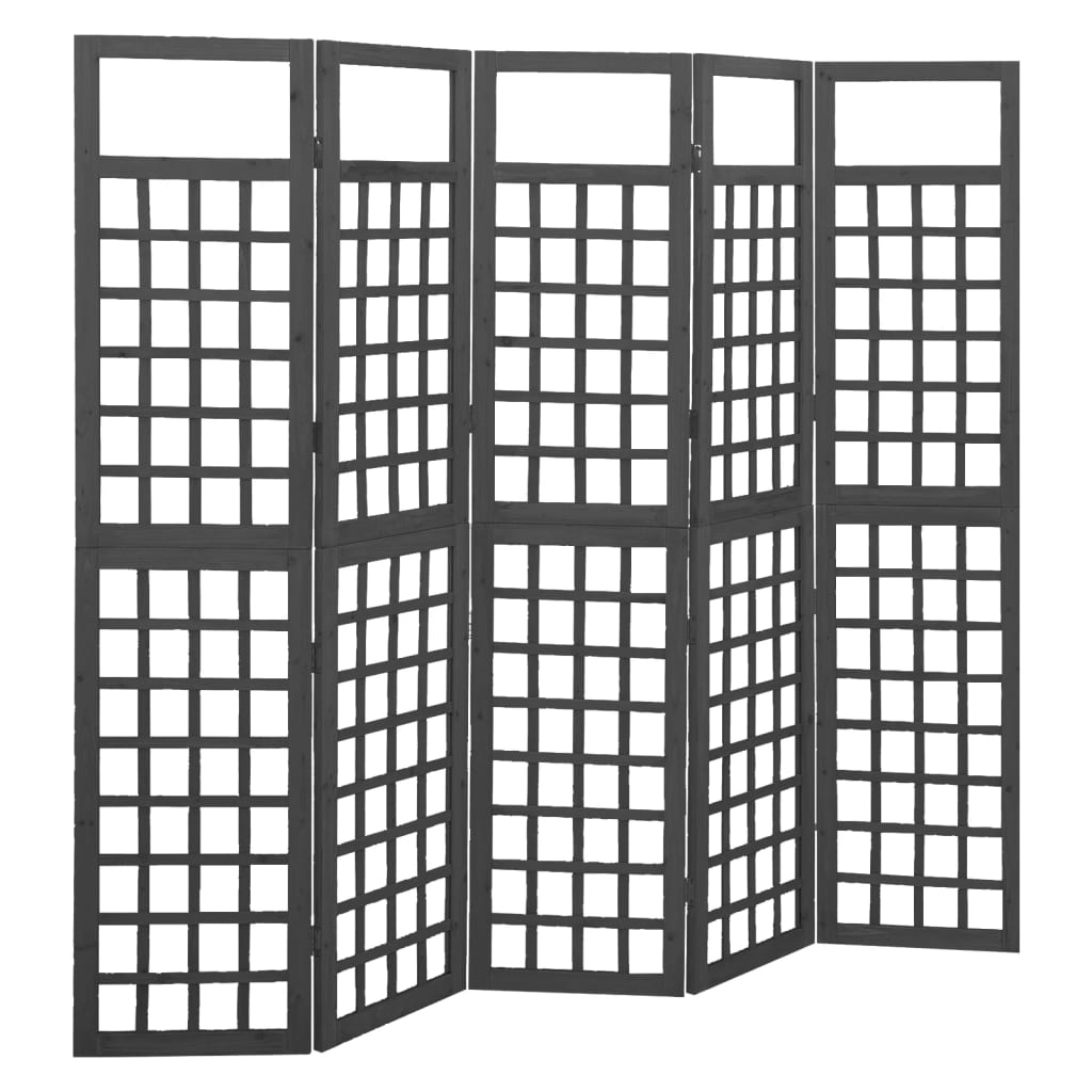 vidaXL 5-panels rumdeler/espalier 201,5x180 cm massivt grantræ sort