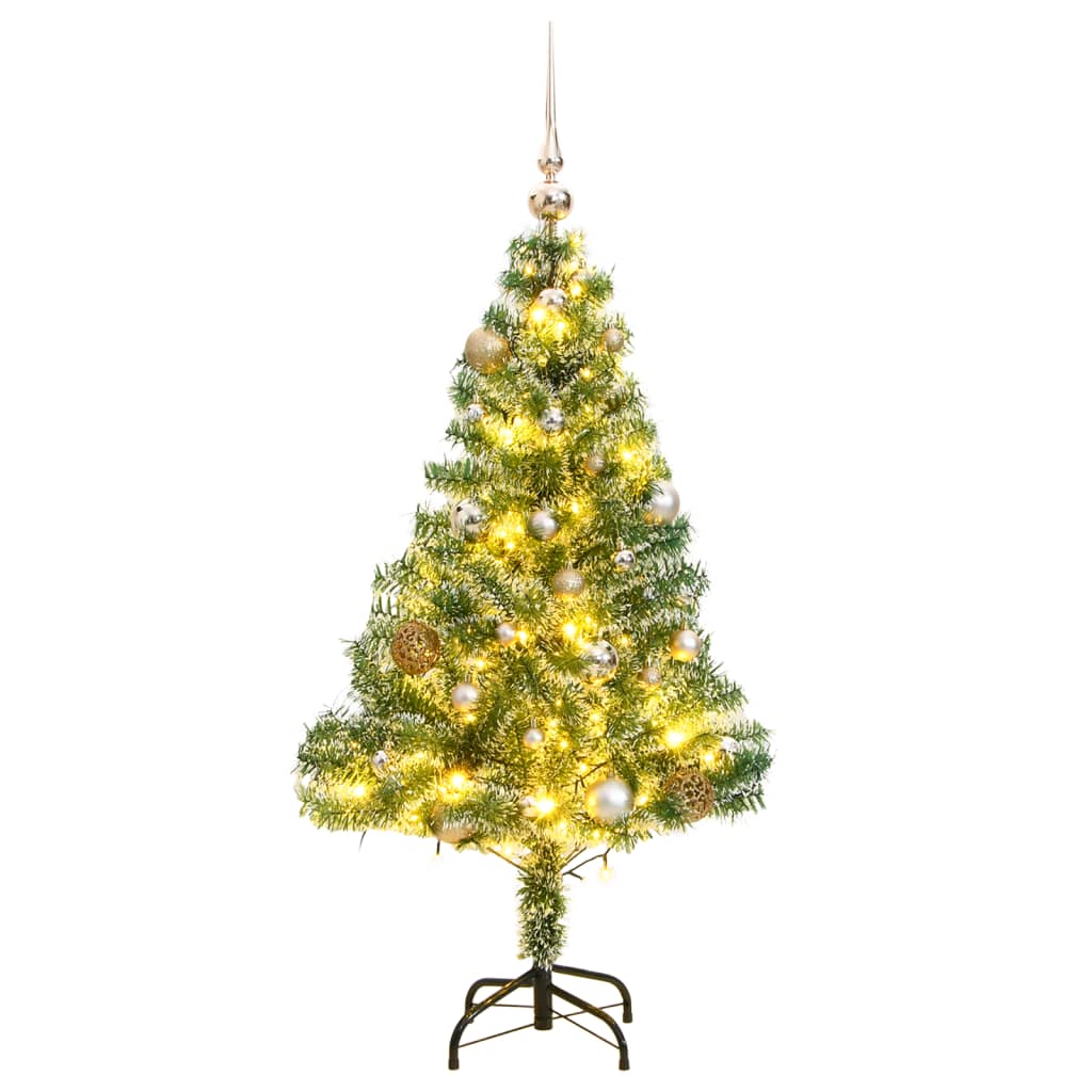 vidaXL kunstigt juletræ med sne + kuglesæt og 150 LED'er 150 cm