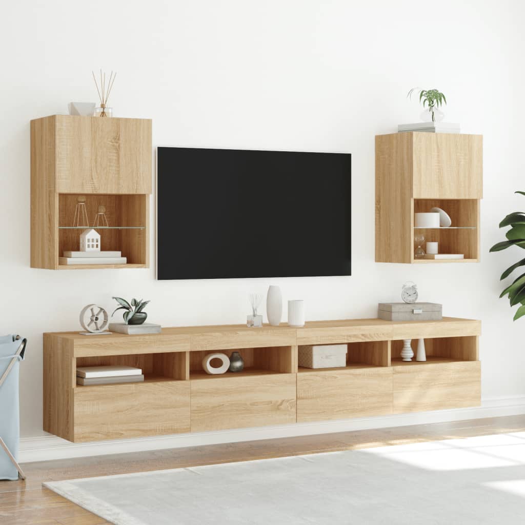 vidaXL tv-borde med LED-lys 2 stk. 40,5x30x60 cm sonoma-eg
