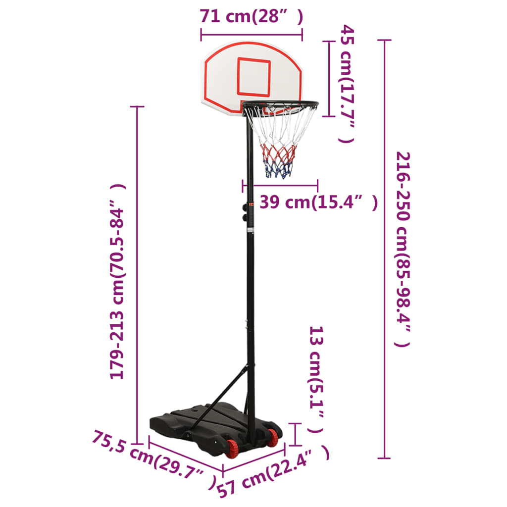 vidaXL basketballstativ 216-250 cm polyethylen hvid