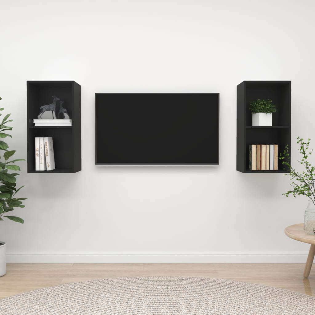 vidaXL vægmonterede tv-skabe 2 stk. konstrueret træ sort