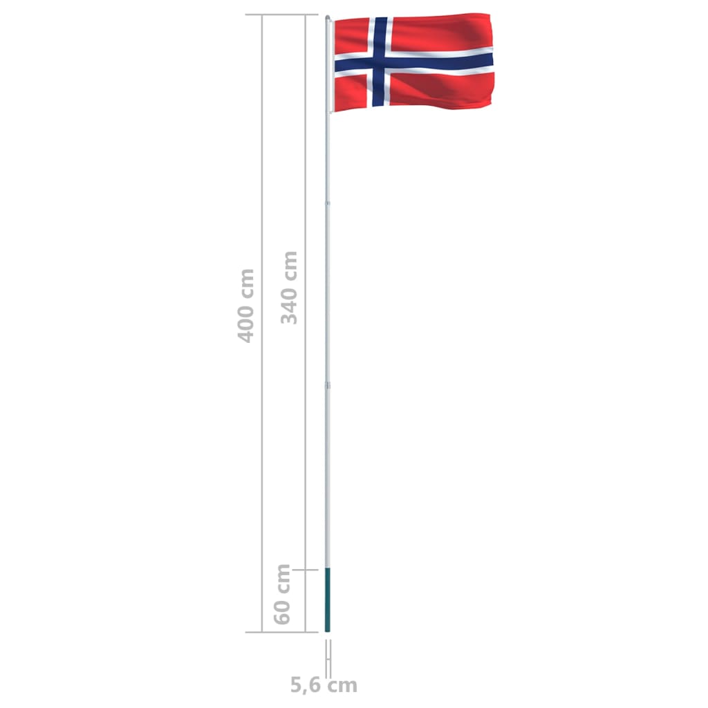 vidaXL Norge flag og flagstang 4 m aluminium