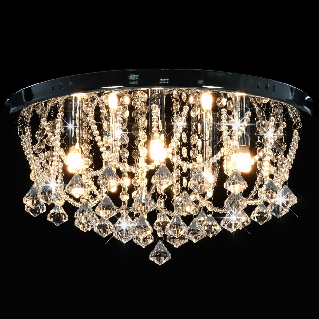 vidaXL loftlampe med krystalperler rund 4 x G9-pærer sølvfarvet