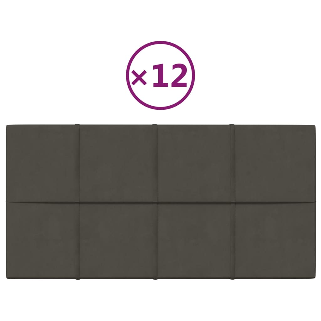 vidaXL vægpaneler 12 stk. 60x30 cm 2,16 m² fløjl mørkegrå