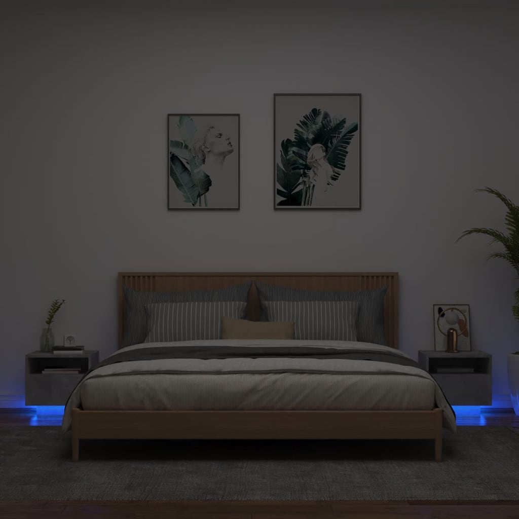 vidaXL sengeborde 2 stk. med LED-lys 40x39x37 cm betongrå