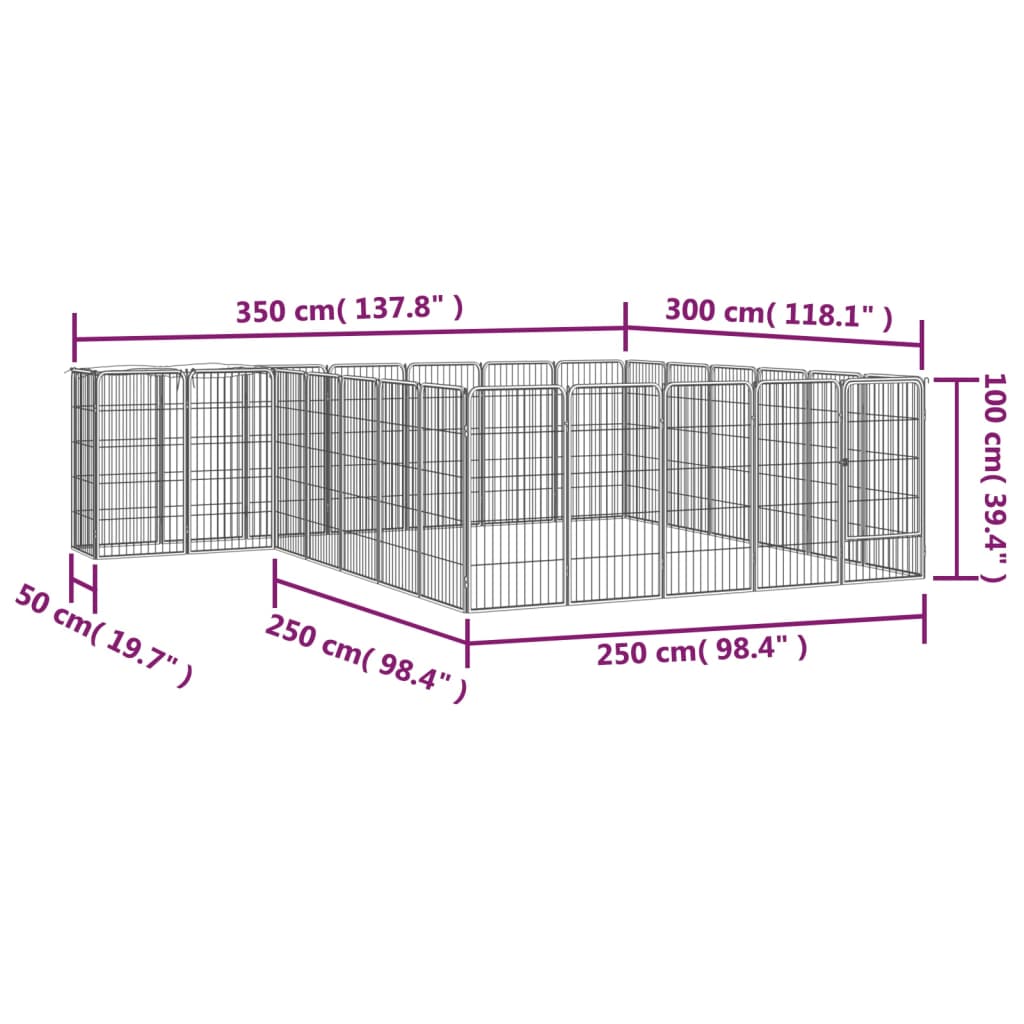 vidaXL 26-panels hundegård 50x100 cm pulverlakeret stål sort