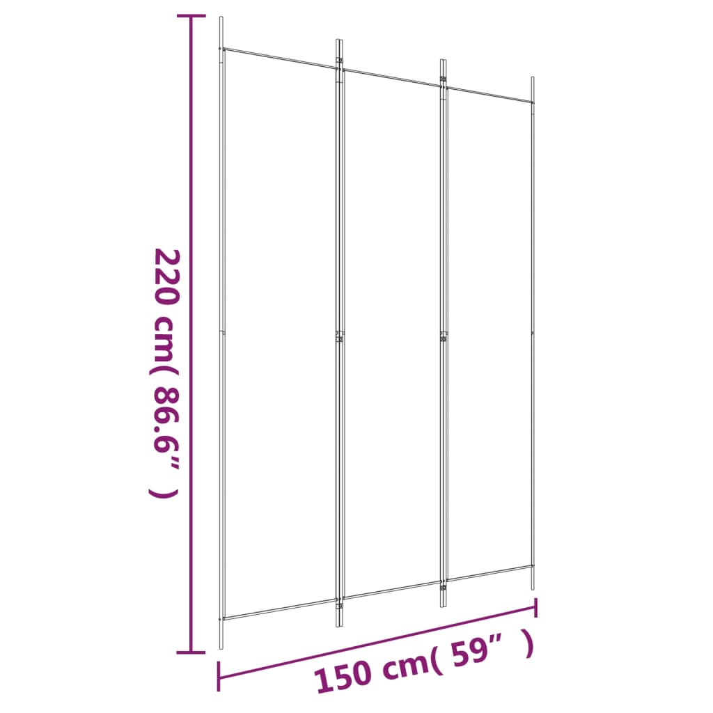 vidaXL 3-panels rumdeler 150x220 cm stof hvid