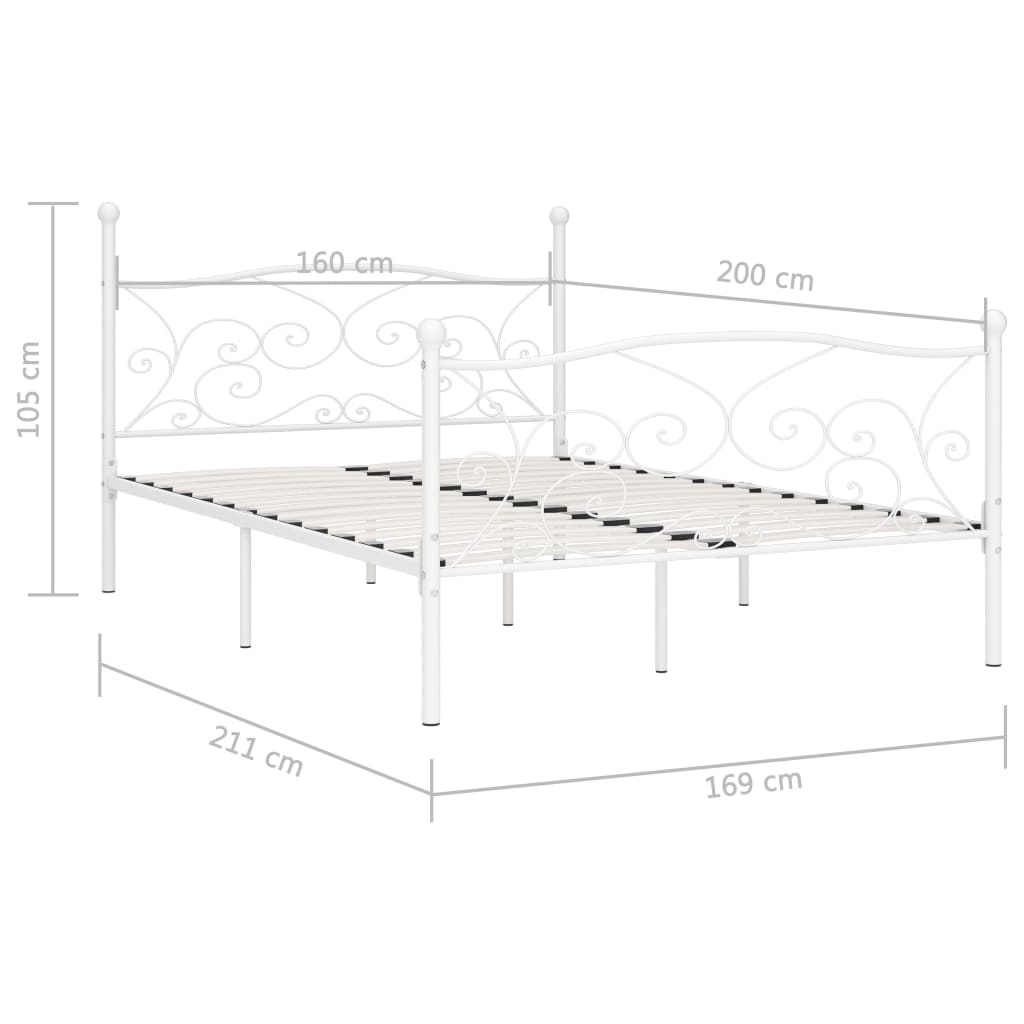 vidaXL sengestel med lamelbund 160 x 200 cm metal hvid