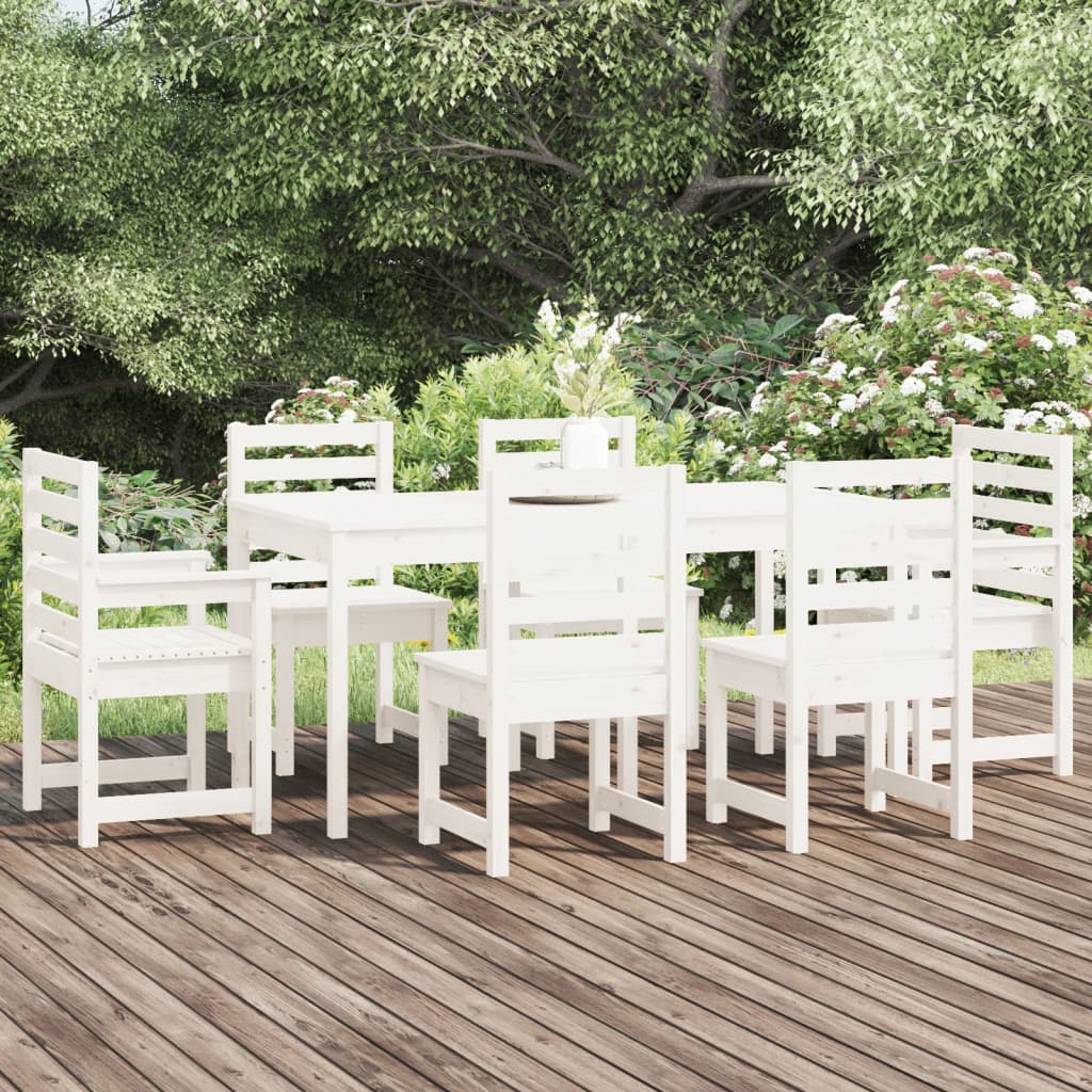 vidaXL spisebordssæt til haven 7 dele massivt fyrretræ hvid