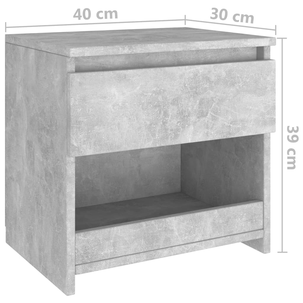 vidaXL sengeborde 2 stk. 40x30x39 cm spånplade betongrå