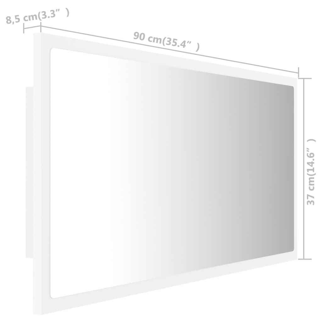 vidaXL badeværelsesspejl med LED-lys 90x8,5x37 cm akryl hvid