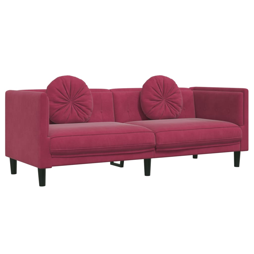 vidaXL 3-personers sofa med hynder velour vinrød