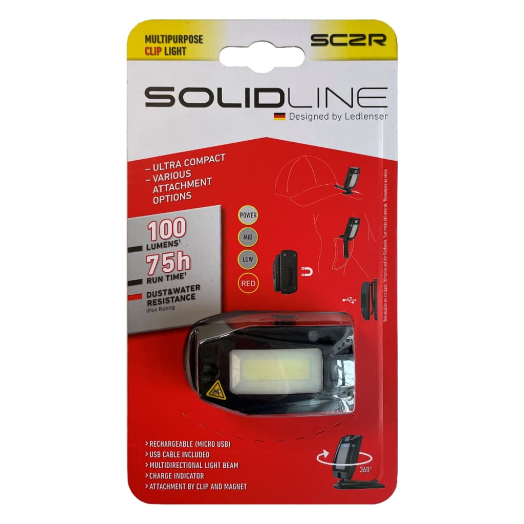 SOLIDLINE clip-on lommelygte SC2R 100 lm hvidt og rødt lys