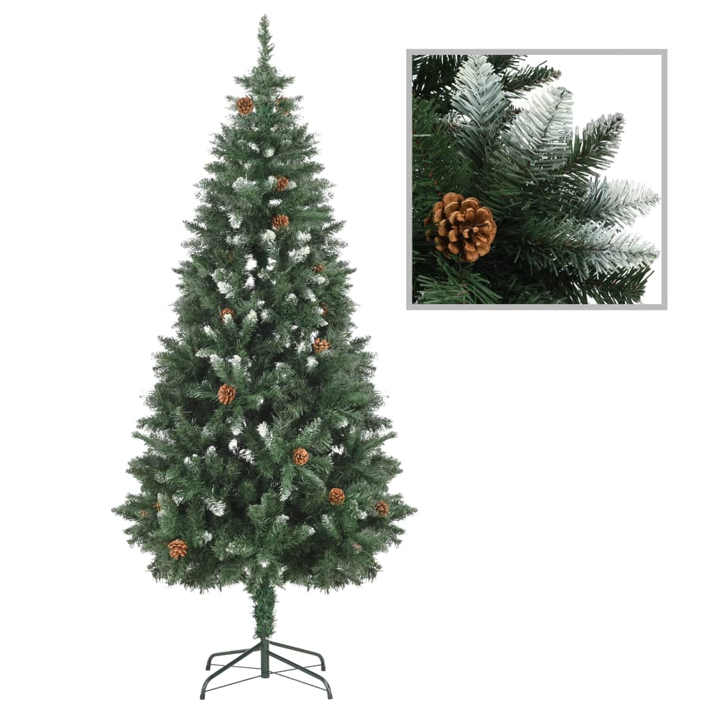 vidaXL juletræ med sne + lys + julekugler og grankogler 180 cm