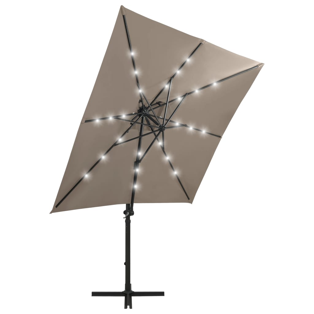 vidaXL hængeparasol med stang + LED-lys 250 cm gråbrun
