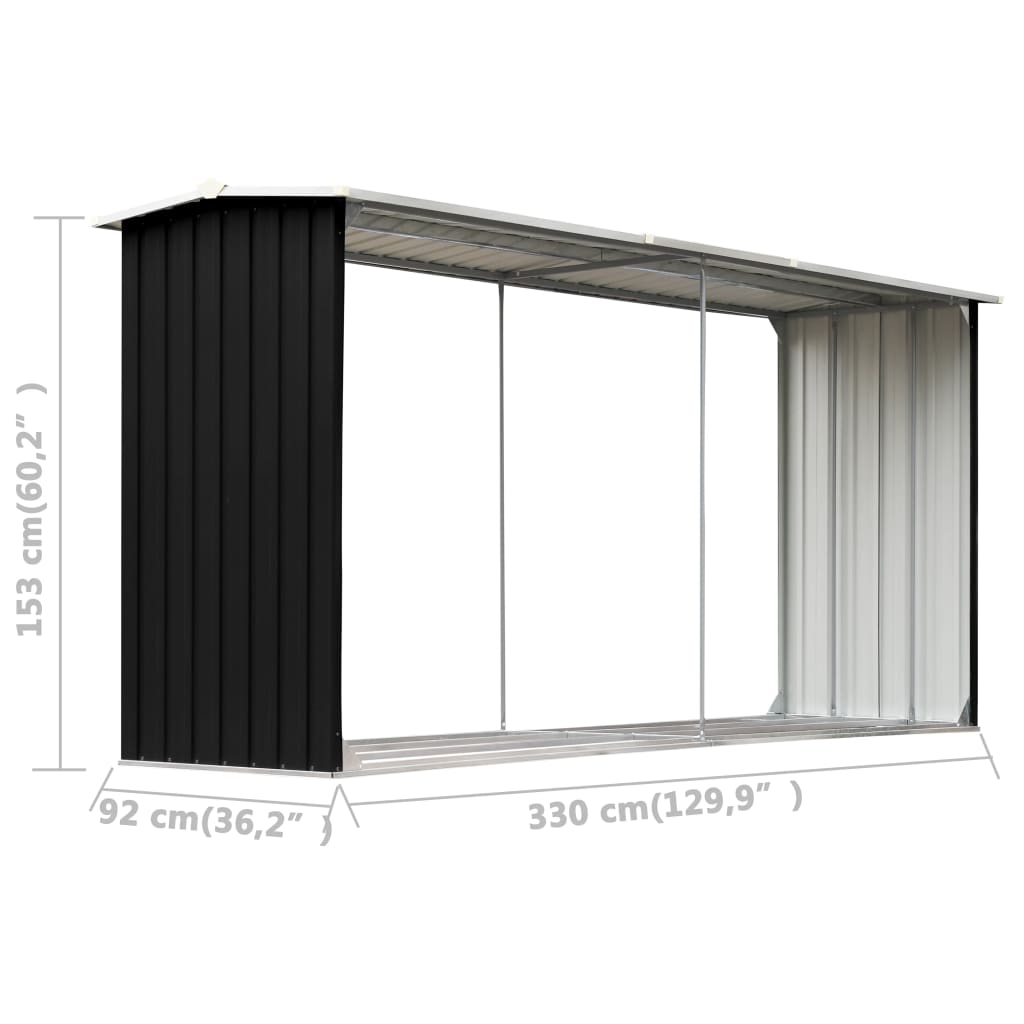 vidaXL brændeskur 330 x 92 x 153 cm galvaniseret stål antracitgrå