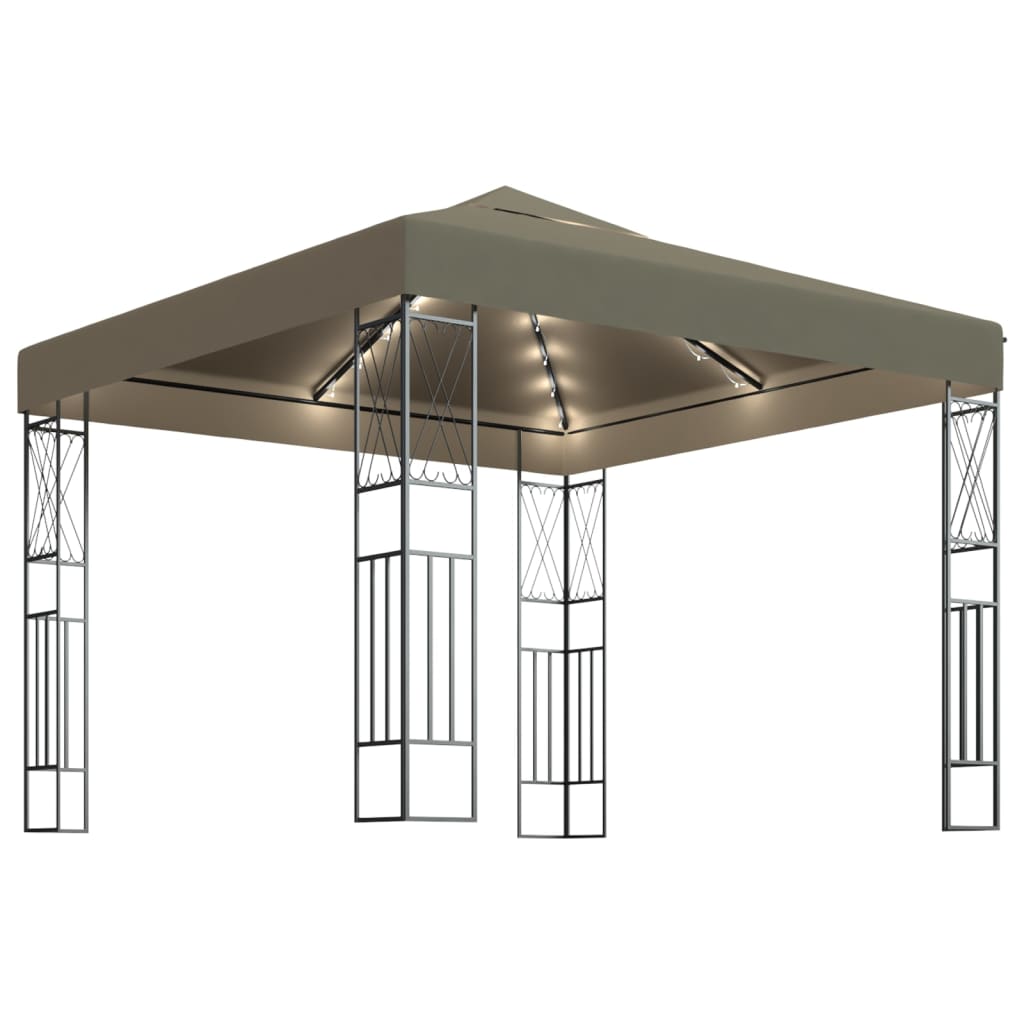 vidaXL pavillon med LED-lyskæder 3x3 m stof gråbrun