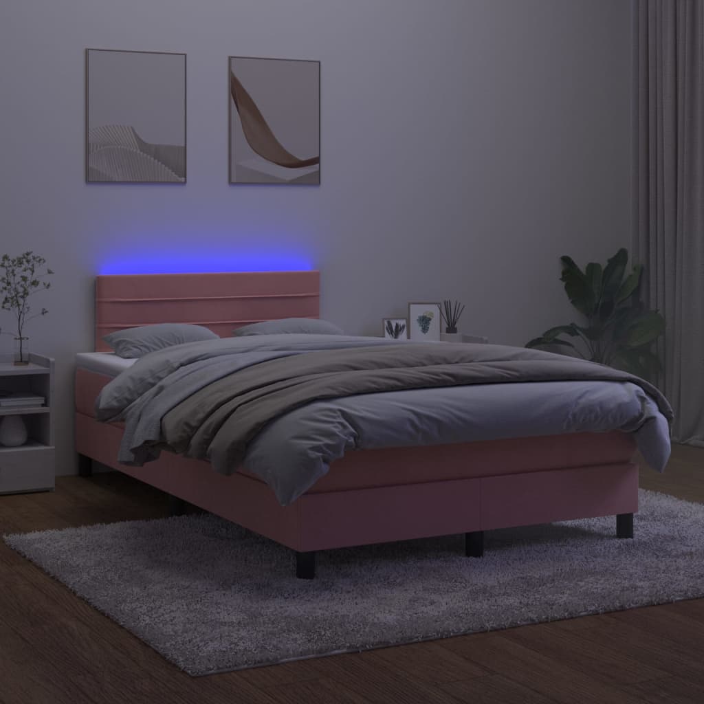 vidaXL kontinentalseng med LED-lys 120x200 cm fløjl lyserød