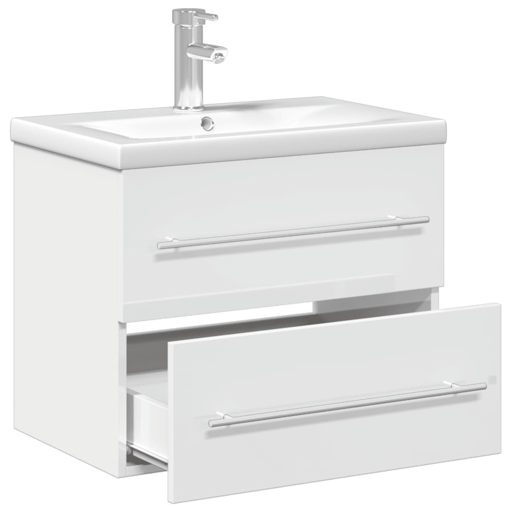 vidaXL underskab til badeværelse med indbygget håndvask hvid højglans
