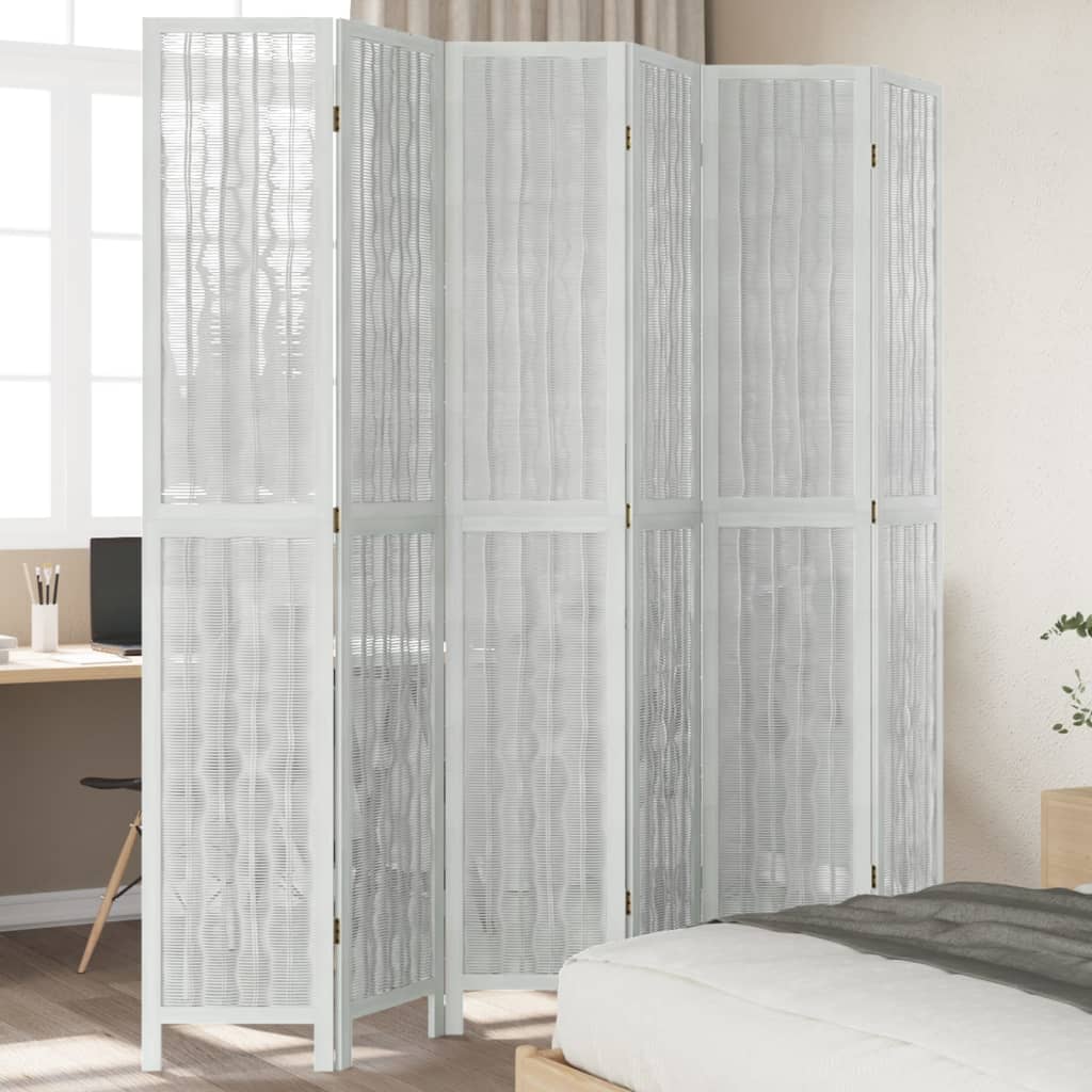 vidaXL rumdeler 6 paneler massivt kejsertræ hvid