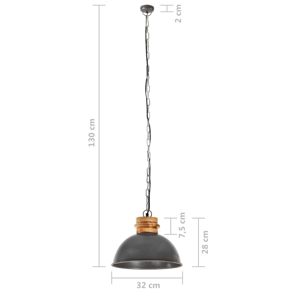 vidaXL industriel hængelampe 32 cm rund E27 massivt mangotræ grå