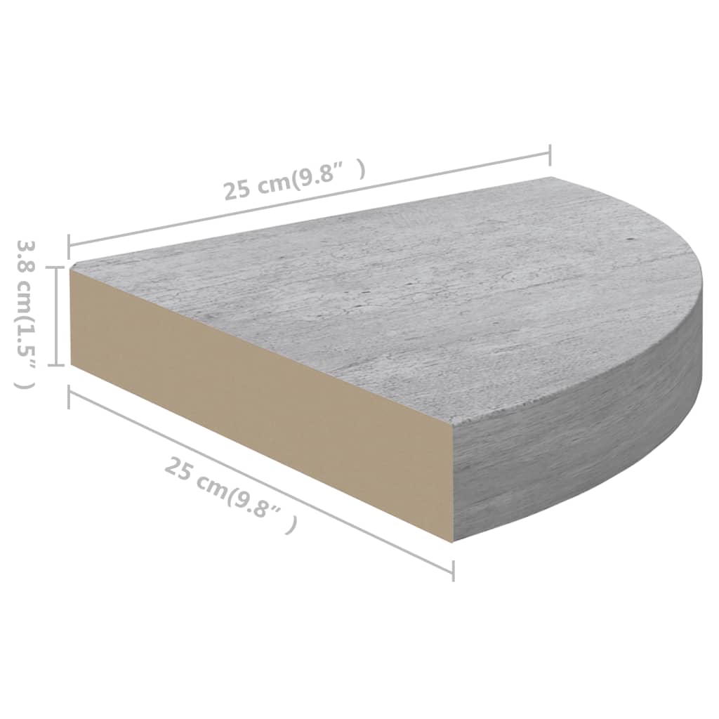 vidaXL hjørnehylder 4 stk. 25x25x3,8 cm MDF betongrå