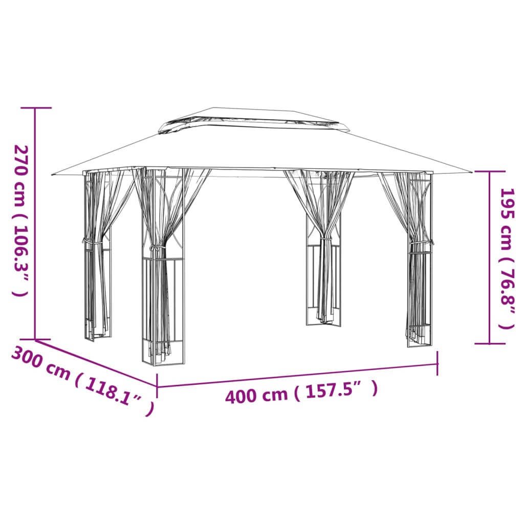 vidaXL pavillon med sidevægge 400x300x270 cm stål antracitgrå