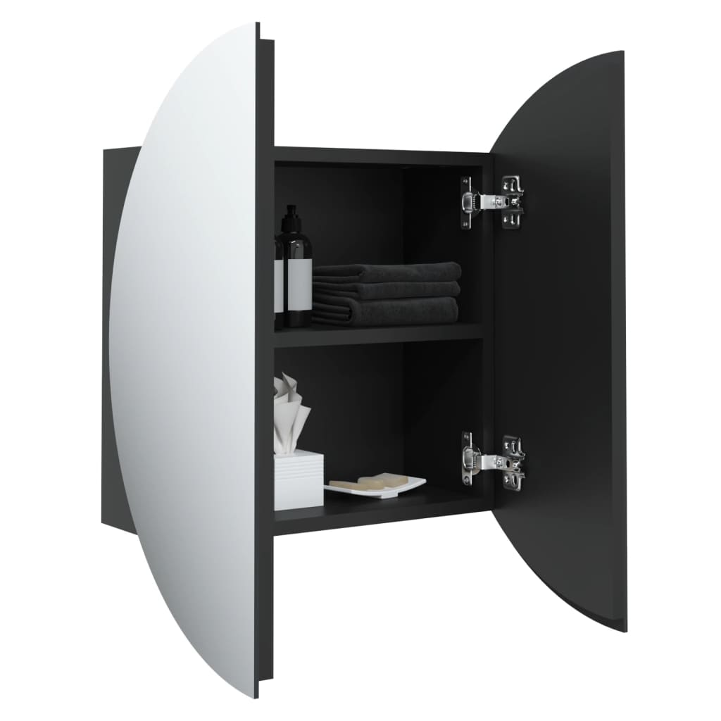 vidaXL badeværelsesskab med rundt spejl og LED-lys 47x47x17,5 cm sort