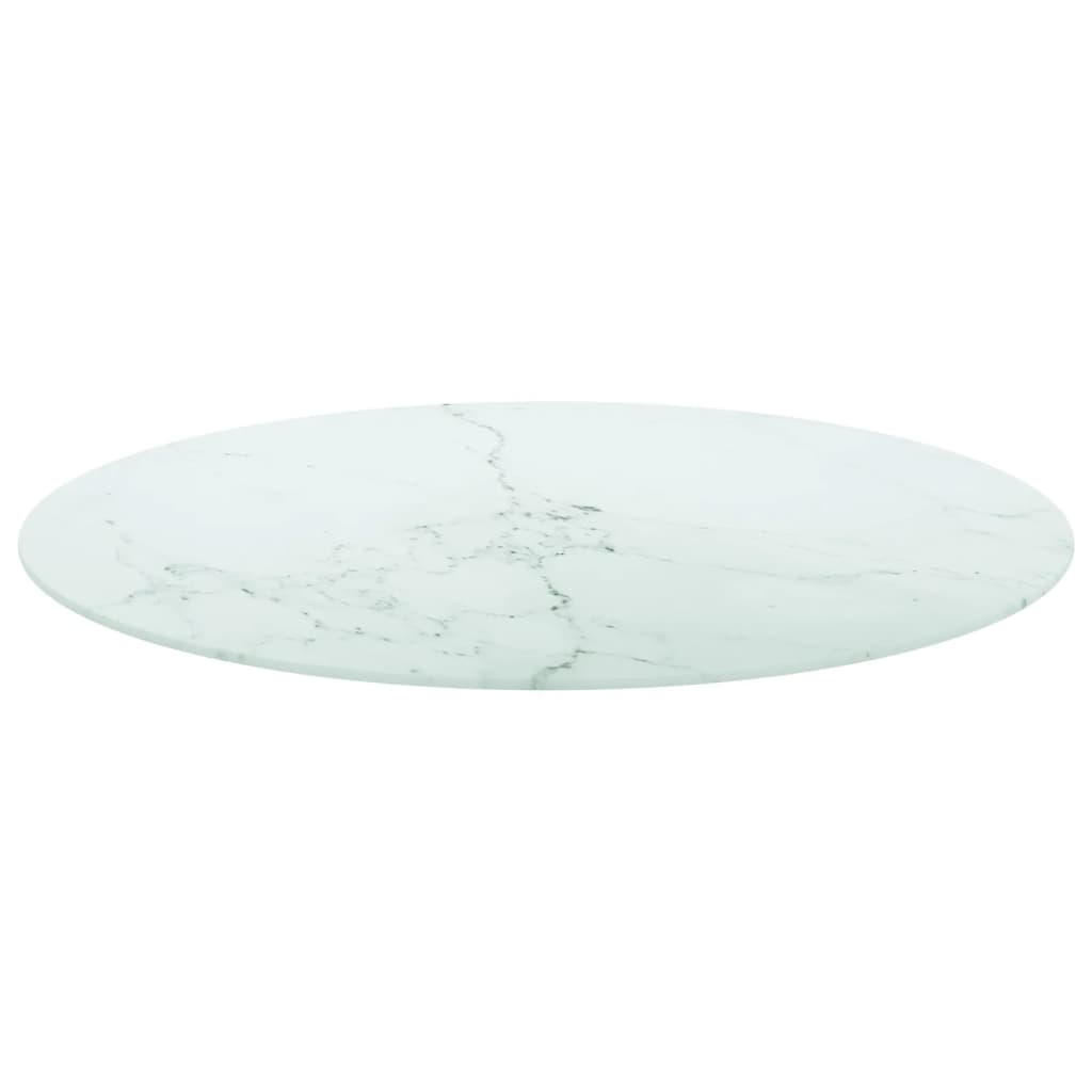 vidaXL bordplade Ø80x1 cm hærdet glas med marmordesign hvid